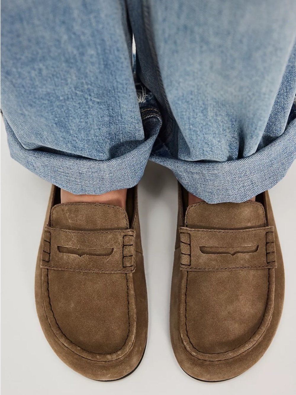 Jeffrey Campbell Miles Loafer Mule in Light Khaki Suede